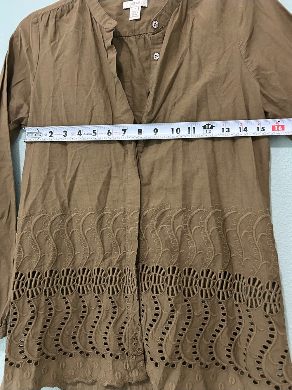 J. Crew Brown Eyelet Hem Button-Down Shirt - Picture 4 of 7